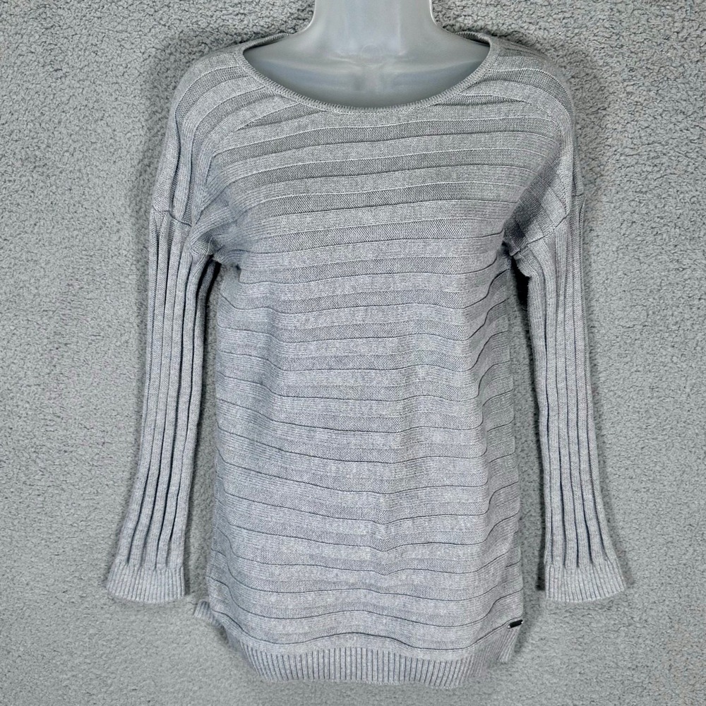 Barbour Knit Sweater Women Medium Gray Ribbed Cotton Pullover Lightweight Casual - Picture 14 of 17